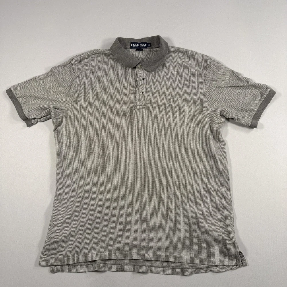 Polo Ralph Lauren Polo Golf Shirt Mens‎ XL Gray Herringbone Cotton Short Sleeve